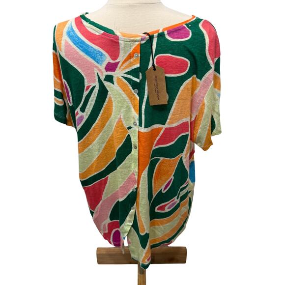 Christian Siriano NWT 100% Linen Abstract Print Tee Short Sleeve Back Button 3X - Picture 4 of 13